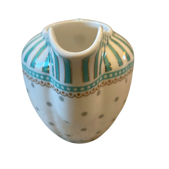 Grace Teaware Fine Porcelain Aqua Creamer Gray Dots Stripes New - Picture 6 of 12